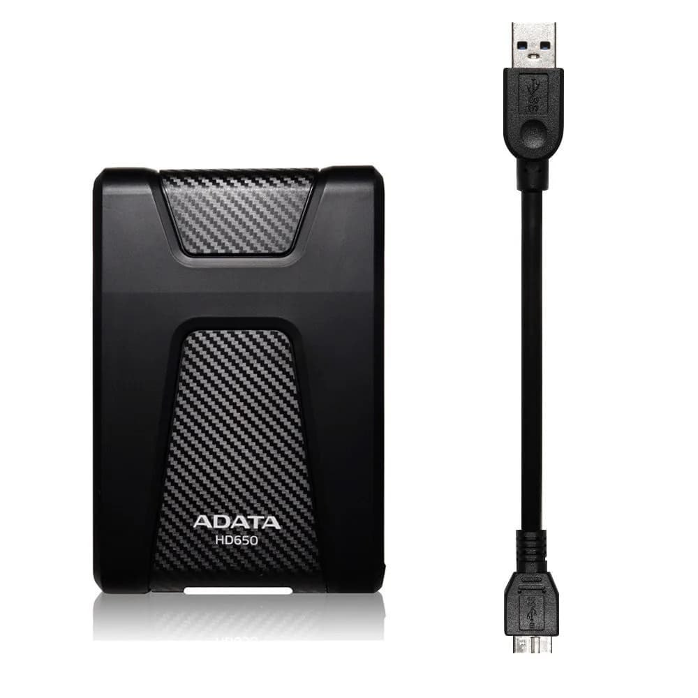 Внешний жесткий диск/ Portable HDD 4TB ADATA HD650 (Black), Silicone, USB 3.2 Gen1, 127x99x27mm, 390g /3 года/