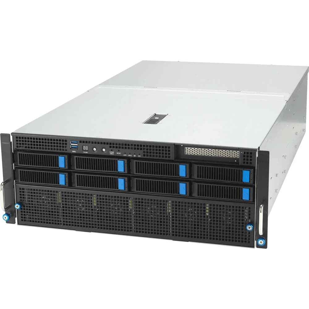 Сервер ASUS ESC8000-E11-SKU2 4U, 2x LGA4677, 32x DDR5, 2x NVMe/SATA/SAS* + 6 SATA/SAS*, 1x M.2(Up to 22110), 1x PCIex8 for HBA/RAID, 8x PCIex16 for dual-slot GPU, 1x PCIex16 for NIC card, 2x 10Gbe,