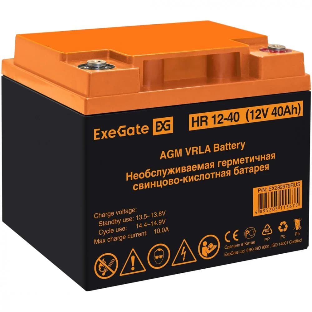 Exegate EX282979RUS Аккумуляторная батарея ExeGate HR 12-40 (12V 40Ah, под болт М6)