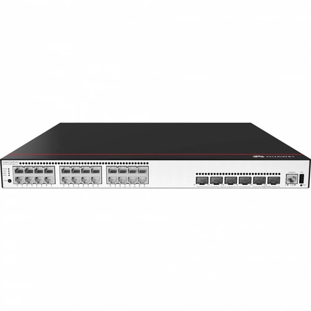 Коммутатор Huawei S5735-S24P4XE-V2 (24*10/100/1000BASE-T ports, 4*10GE SFP+ ports, 2*12GE stack ports, PoE+, inc:2*600W AC/L-MLIC-S57S)