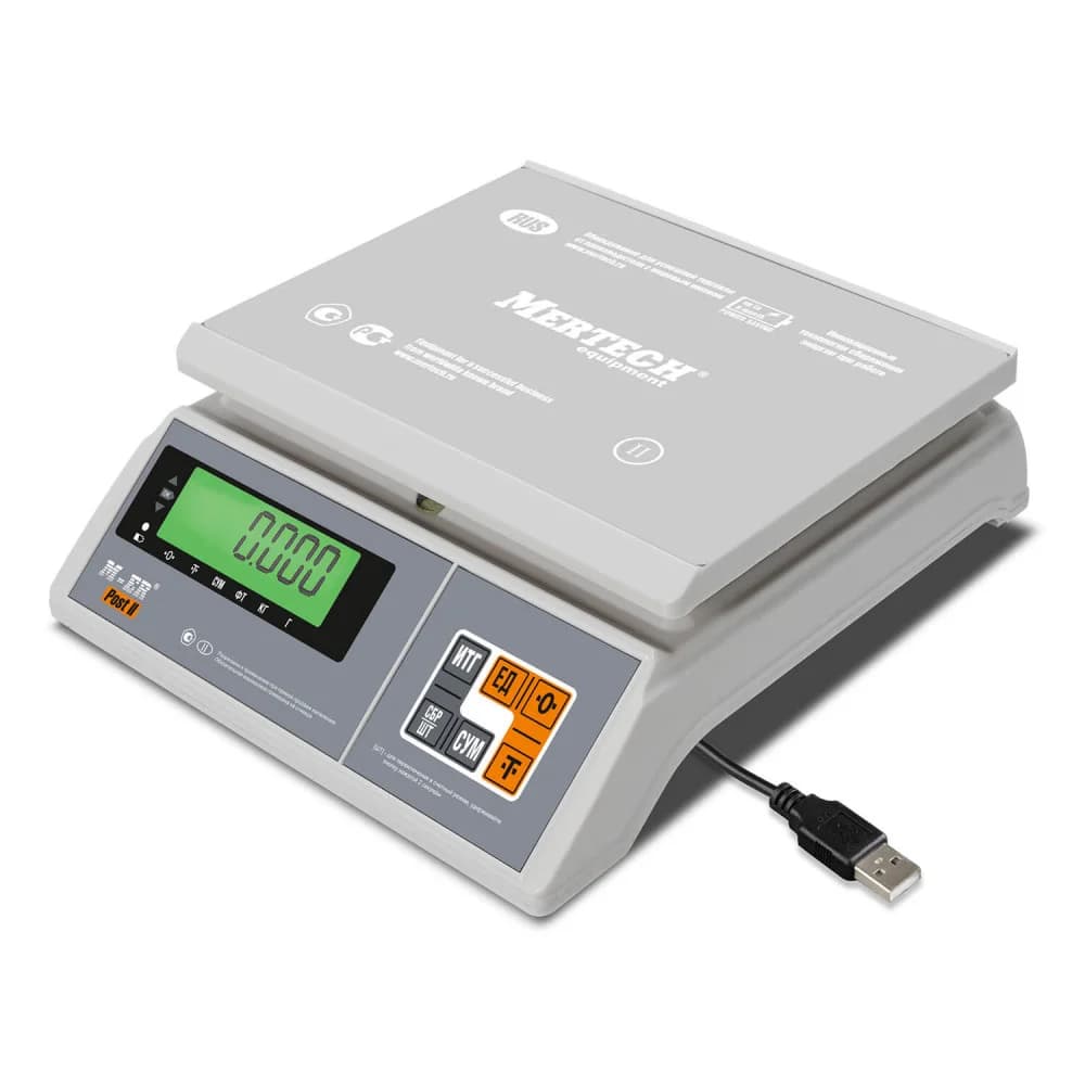Порционные весы M-ER 326 AFU-15.1 "Post II" LCD USB-COM "Интерфейс USB-COM Индикация: ЖКИ с подсветкой Габариты: 290х265х110 мм Платформа: 255x205 мм Питание: адаптер+аккумулятор Максимальный вес: 1