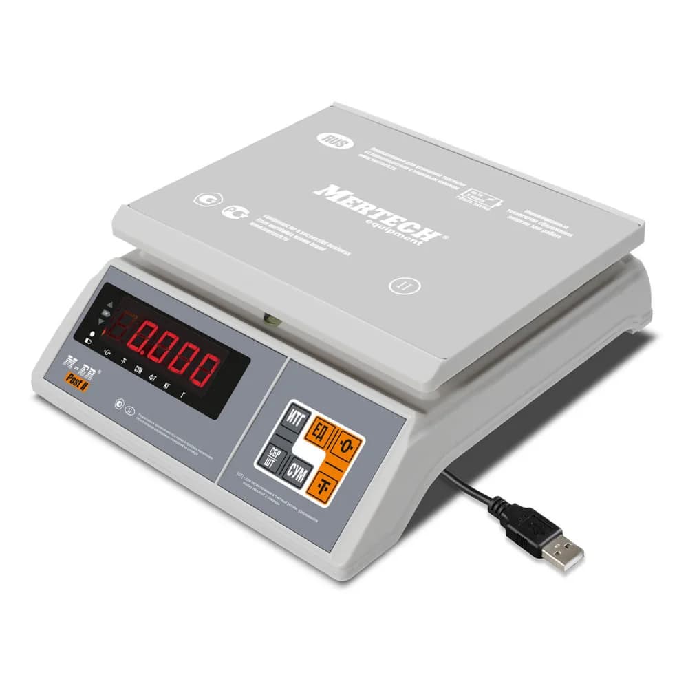 Порционные весы M-ER 326 AFU-6.01 "Post II" LED USB-COM "Интерфейс USB-COM Индикация: Светодиодная Габариты: 290х265х110 мм Платформа: 255x205 мм Питание: адаптер+аккумулятор Максимальный вес: 6 кг