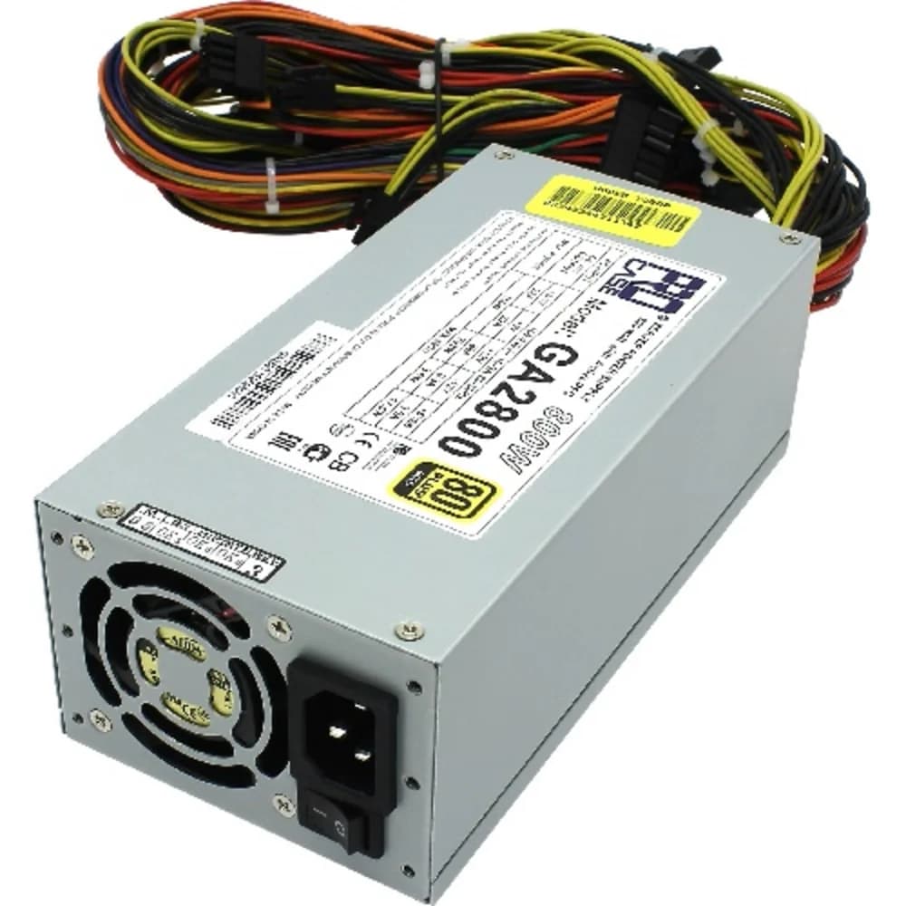 Procase GA2800 Блок питания ATX 2U 2FAN (800W), 80+ Gold, 200*100*70mm, Активный PFC, +5B=22A, +12B=66A, +3,3B=22A, 5VSB=3.5A, -12V=0.3A Защита от перегрузки 105-150%, Входное напряжение 100-240В