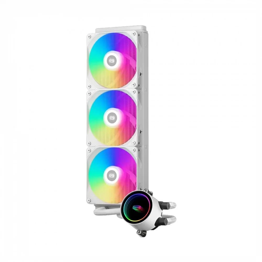 Система охлаждения/ Water Cooling System PCCooler DA360 ARGB WH (280W, 360mm, White, ARGB/ Fans: 3x120mm, 72.1CFM, 33.8dBA, 1800RPM/ Pump height 55mm, 28dBA, 3000RPM, Rad thickness 27mm/ S: 1851, 17