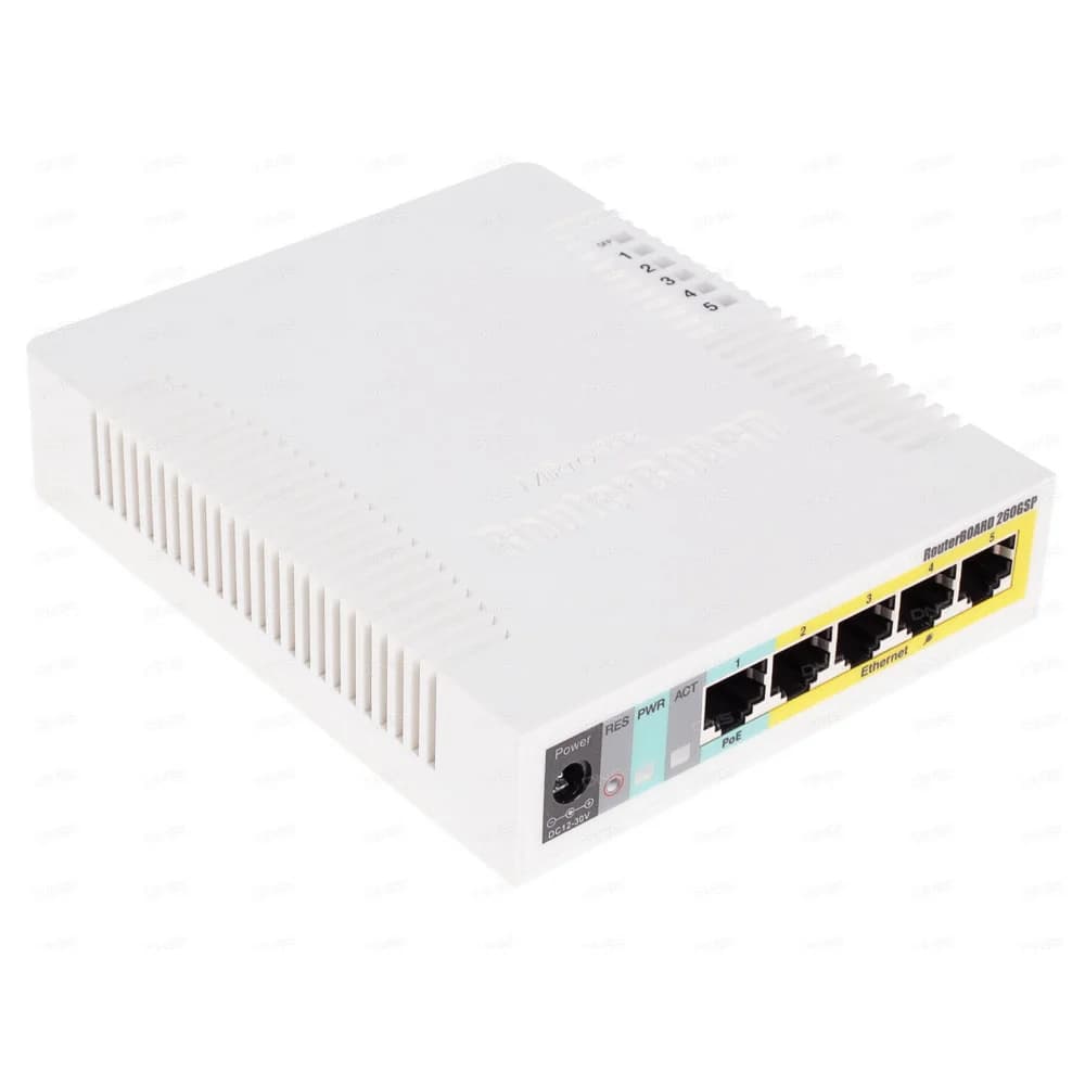 RB260GS CSS106-5G-1S (r2) 5-port Gigabit smart switch with SFP cage, SwOS, plastic case, PSU {20}, (002310)