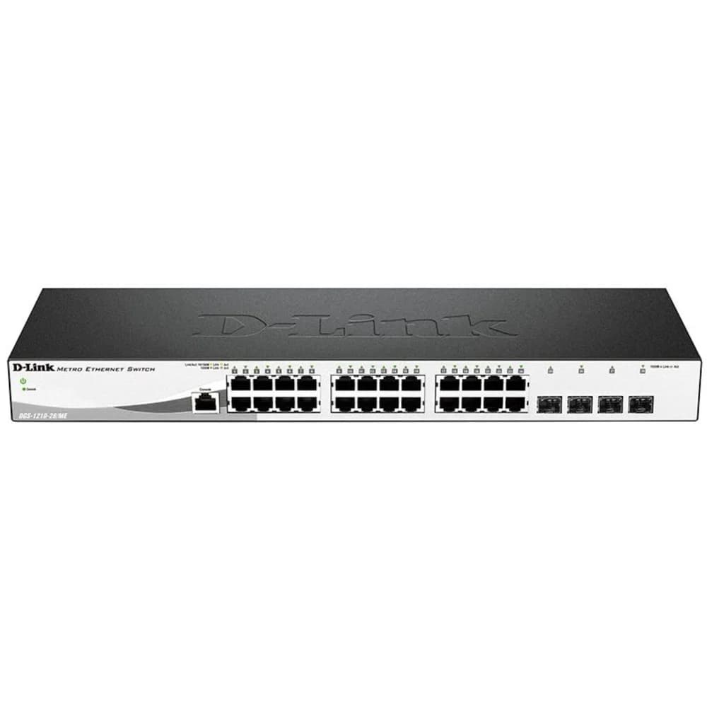 Коммутатор/ DGS-1210-28/ME/P/B Managed L2 Metro Ethernet Switch 24x1000Base-T, 4x1000Base-X SFP, Surge 6KV, CLI, RJ45 Console, RPS, Dying Gasp, power supply unit with UPS function
