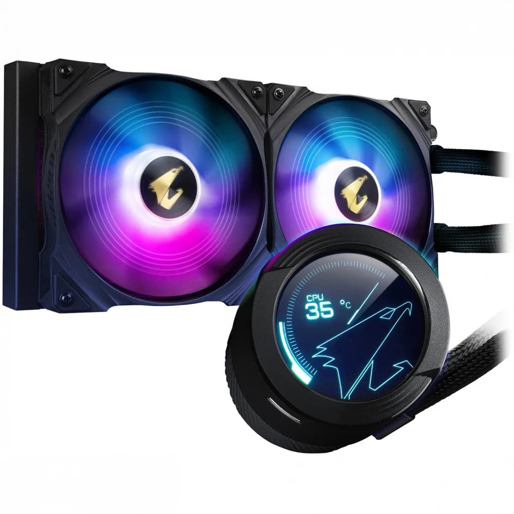 Кулер для процессора, Gigabyte, GP-AORUS WATERFORCE 280 (4719331552367), Intel 2066, 2011, 1366, 115x, 1200, 1700, AMD sTRX4, TR4, AM5, AM4, 2*140мм ARGB вентилятора, 950~2150 об/мин +/-10%, Воздушн