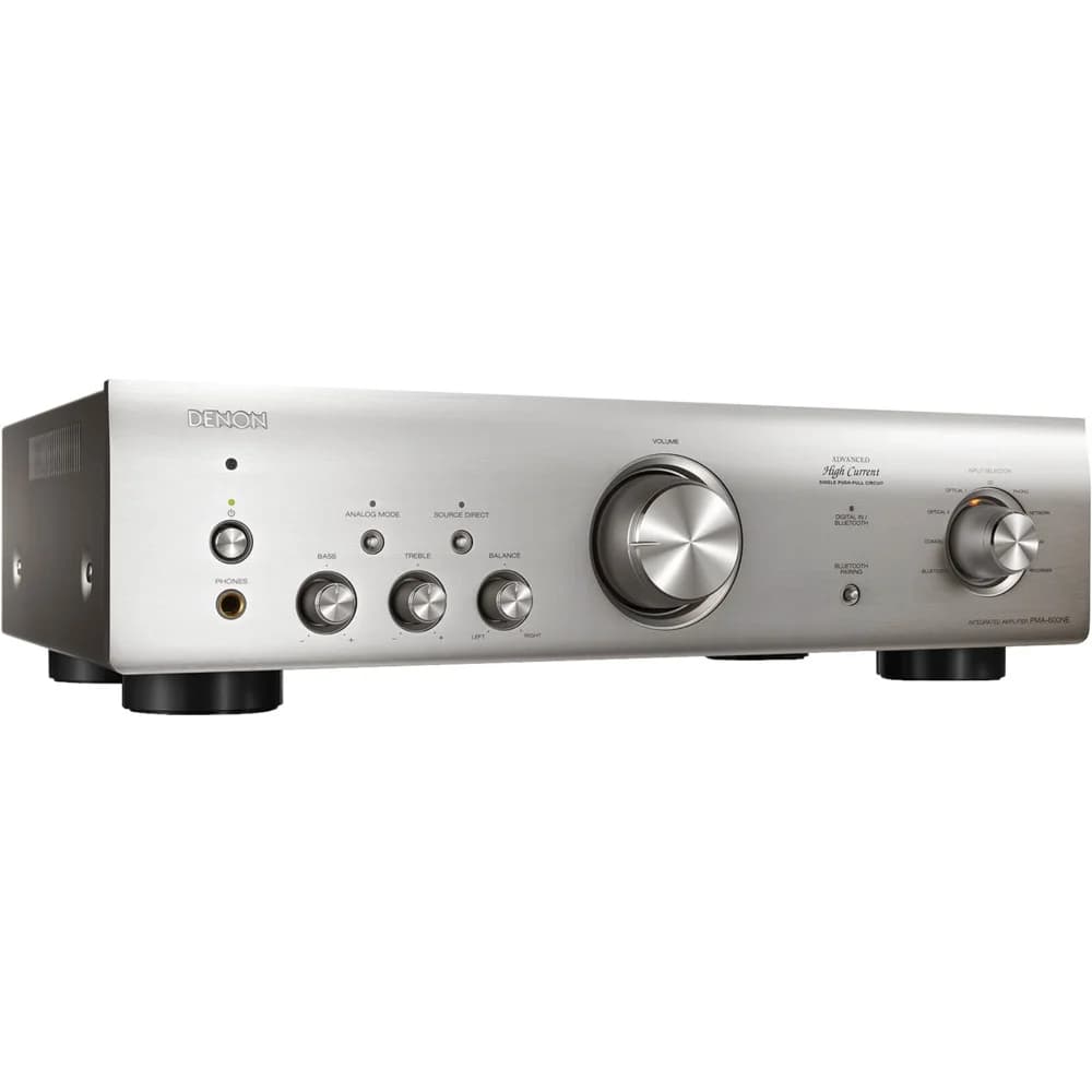 DENON Усилитель PMA-600NE СЕРЕБРО, Интегральный стерео-усилитель 2x70 Вт(4 Ом), аудио высокого разрешения 192кГц/24бит, Bluetooth, Выход на сабвуфер, фонокорректор ММ, пульт ДУ, габариты (ШхВхГ): 43
