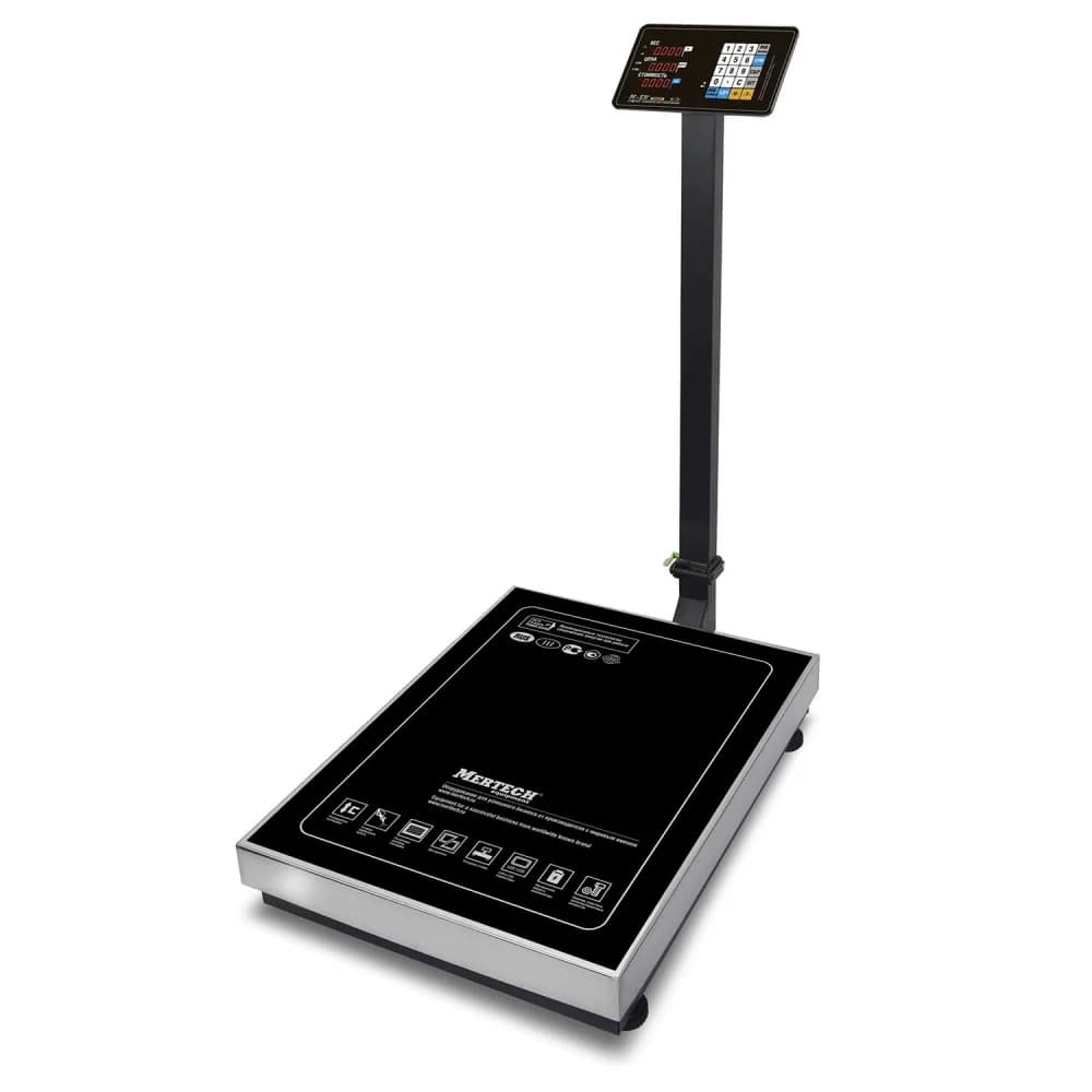 Торговые напольные весы M-ER 333 ACLP-150.20/50 "TRADER" с расч. стоимости LED "Индикация: светодиодная Габариты: 920х600х910 мм Платформа: 600x800 мм Вес: 22,5 кгМаксимальный вес: 150 кг Минимальны