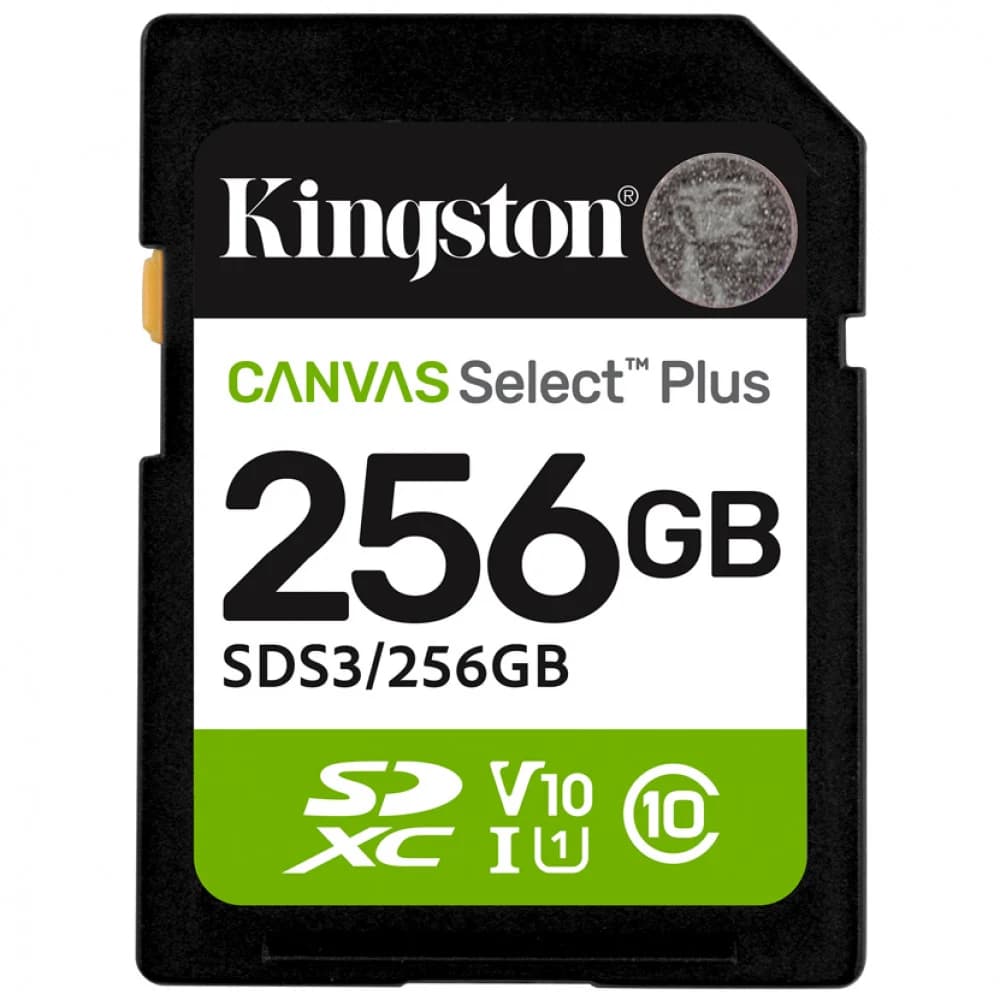 Карта памяти SD, Kingston Canvas Select Plus 256Gb, SDS3/256GB, UHS-I, U1, V10, 150Мб/с SDS3/256GB