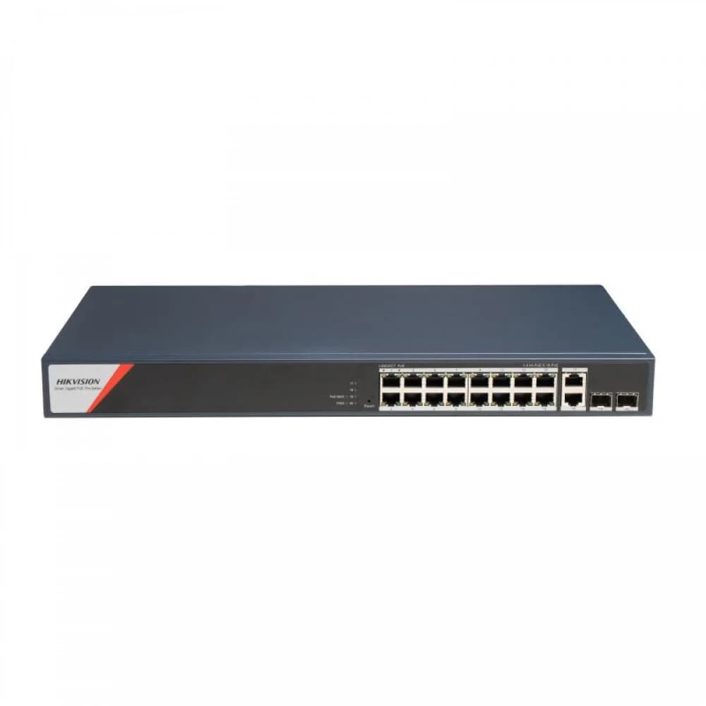 Коммутатор, Hikvision, DS-3E1520HP-SI-16P2T2F, 16 Gigabit PoE (RJ-45), 2 Gigabit RJ-45 uplink, 2 Gigabit SFP (оптические)