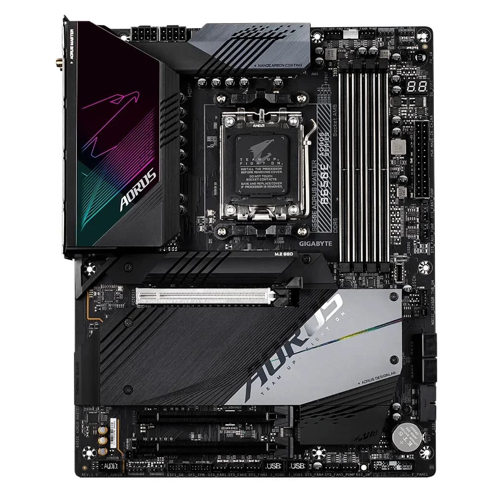 B650E AORUS MASTER, Socket AM5, AMD B650, 4xDDR5-5200, HDMI, 3xPCI-Ex16, 4xSATA3(RAID 0/1/10), 4xM.2, 8 Ch Audio, 2.5GLan, WiFi, (4+4)xUSB2.0, (8+2)xUSB3.2, (1+1)xUSB3.2 Type-C™, ATX, RTL {}