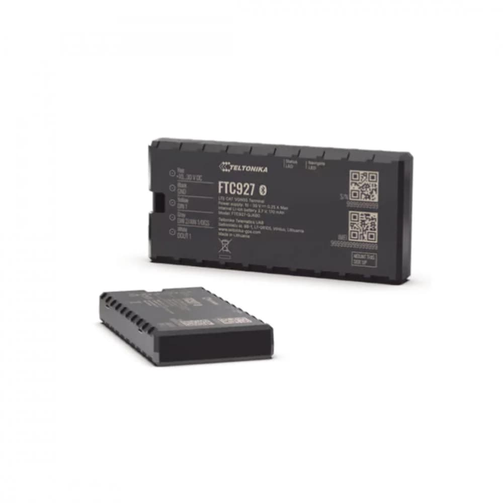 GPS трекер, Teltonika FTC927, 4G LTE Cat 1, GNSS, Dead Reckoning, Bluetooth 5.4 LE, 1DIN, 1DOUT, 1AIN, батарея 170 мА·ч, питание 10–90 В DC, мониторинг транспорта