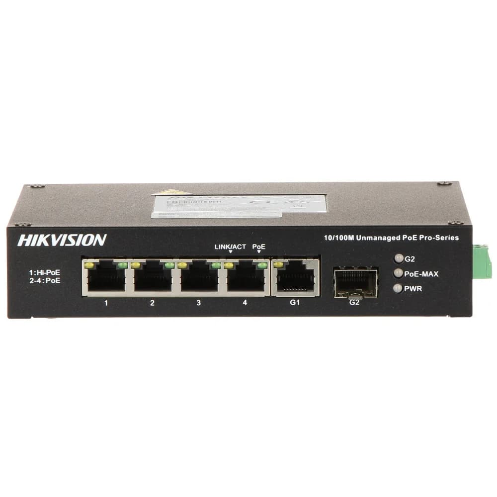 PoE Сетевой коммутатор | Уровень: Неуправляемый | Интерфейс: Hi-PoE 1×RJ45 10/100Мбит/с / PoE 3×RJ45 10/100Мбит/с / Uplink 1×RJ45 1Гбит/с / Uplink 1×SFP 1Гбит/с | PoE Стандарт: IEEE 802.3af / IEEE 8