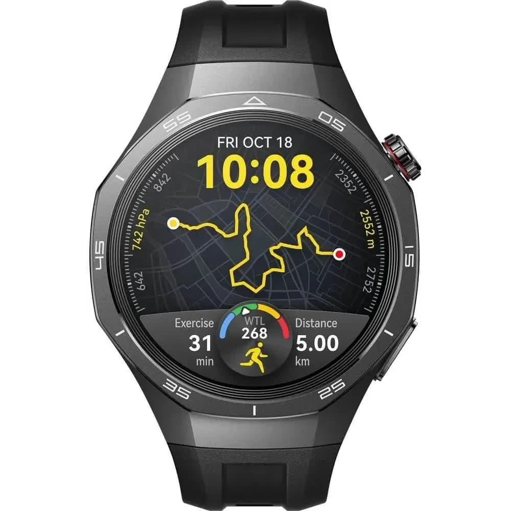 Смарт часы, Huawei, Watch GT 5 Pro VLI-B29F 46mm, Дисплей 1.43" цветной AMOLED-экран, Разрешение 466 x 466, Водонепроницаемые (5 АТМ), Вес 53 гр, (Black Fluoroelastomer Strap) Черный