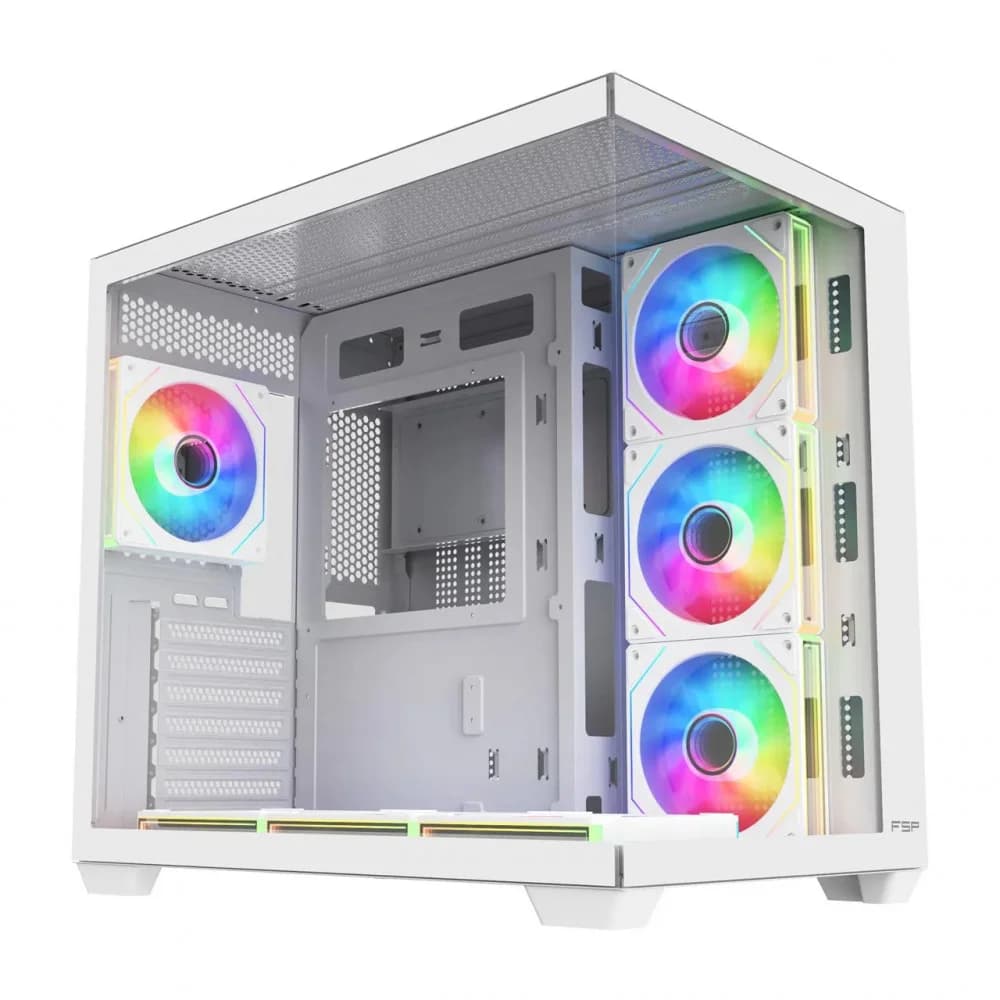 Компьютерный корпус FSP M341-WA, Без БП, 2xUSB3.0/Type-C, 7xARGB 120mm, 2xGlass, White, ATX M341-WA