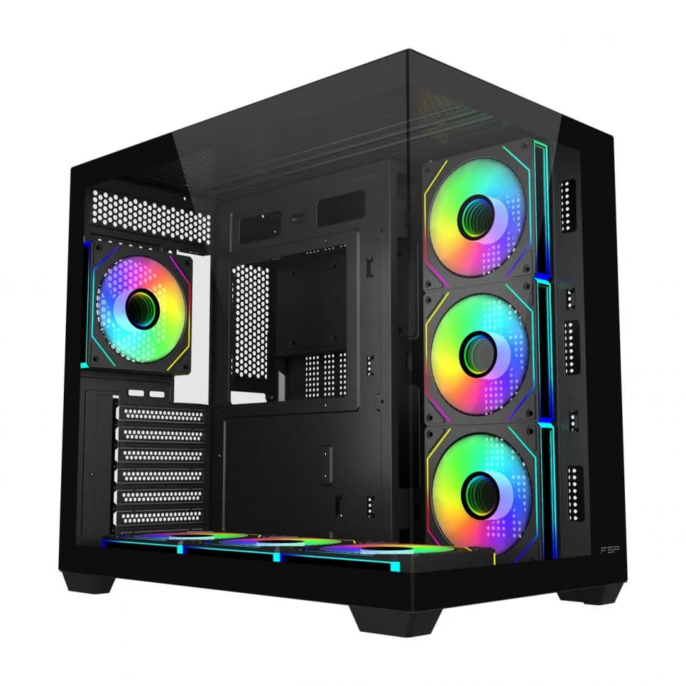 Компьютерный корпус FSP M341-BA, Без БП, 2xUSB3.0/Type-C, 7xARGB 120mm, 2xGlass, Black, ATX M341-BA