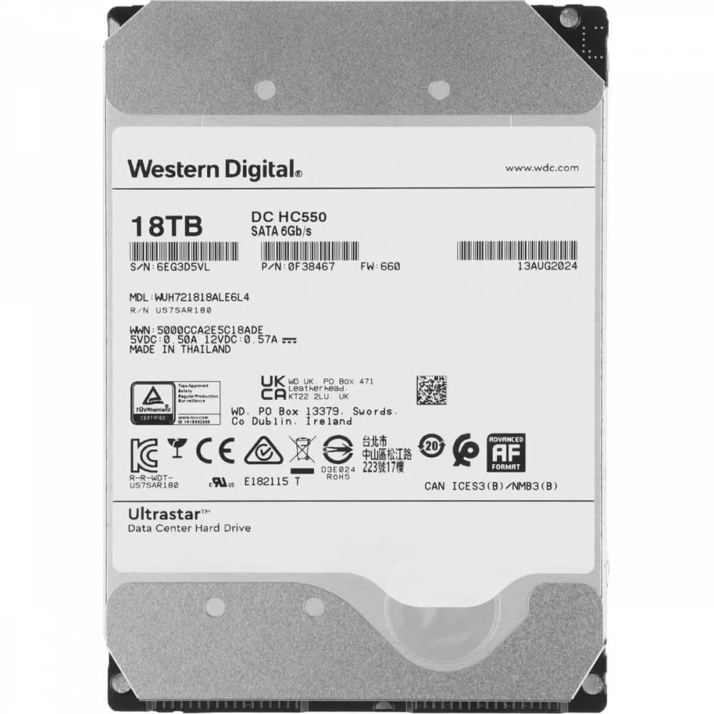 Жесткий диск серверный 3.5" 18TB WD Ultrastar DC HC550 (WUH721818ALE6L4) SATA 6Gb/s, 7200rpm, 512MB, 0F38467, 512e