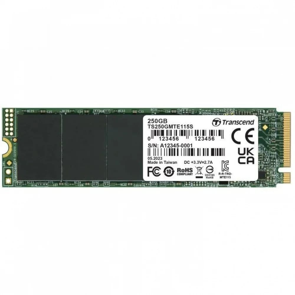 Transcend SSD MTE115S, 250GB, M.2(22x80mm), NVMe, PCIe 3.0 x4, 3D TLC, R/W 1600/1100MB/s, IOPs 250 000/170 000, TBW 100, DWPD 0.2, (5 лет) Твердотельный накопитель PCIe 115S Поднимите производительн