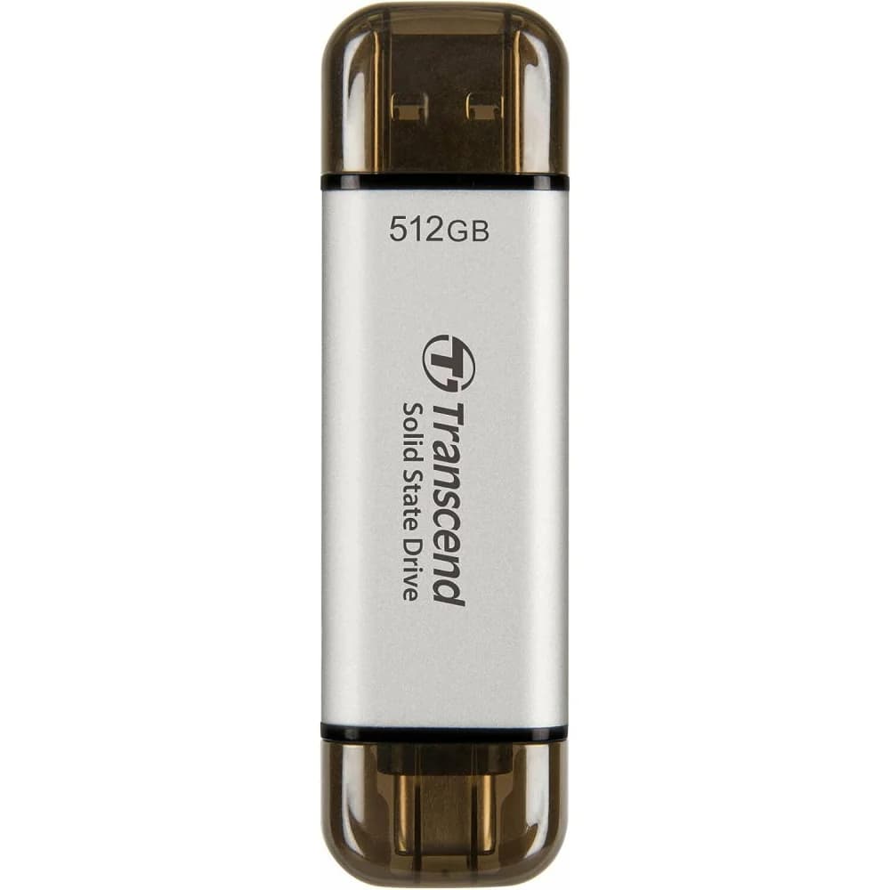 Transcend External SSD ESD310S, 512GB, Type C/A, USB 10Gbps (3.2 Gen2), R/W 1050/950MB/s, 71x20x8mm, 11g, Silver (5 лет) ESD310 - это самый маленький портативный твердотельный накопитель Transcend,