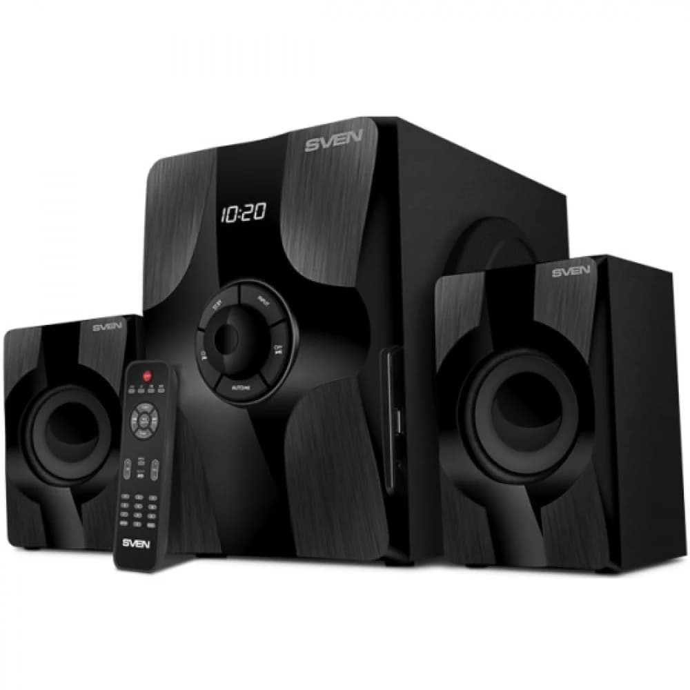 Колонки SVEN MS-315 2.1 чёрные (2x13W + 20W, Bluetooth, ПДУ, USB flash, LED-дисплей, FM-радио)
