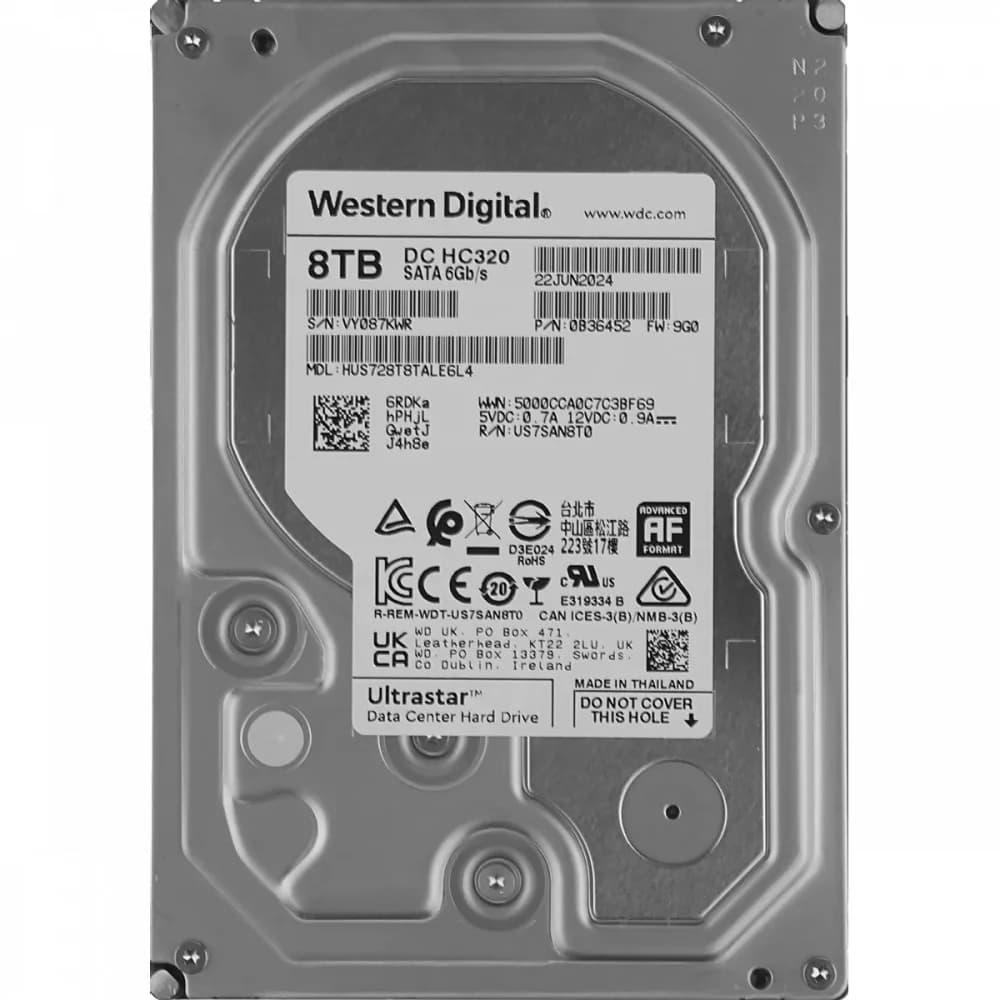 Жесткий диск серверный WD Ultrastar DC HC320 HUS728T8TALE6L4 8TB 3.5" SATA 6Gb/s, 7200rpm, 256MB, 0B36404/0B36452, 512e Bulk (678504)