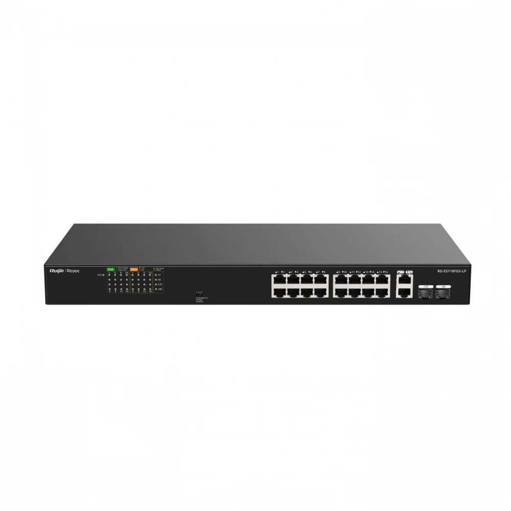 PoE Коммутатор | Уровень: Неуправляемый | Интерфейс: PoE 16×RJ45 10/100Мбит/с / Uplink Combo 2×RJ45 1Гбит/с + 2×SFP 1Гбит/с | Протоколы: Auto/Full/Half Duplex Negotiation, Auto MDI/MDIX, PoE Watchdo