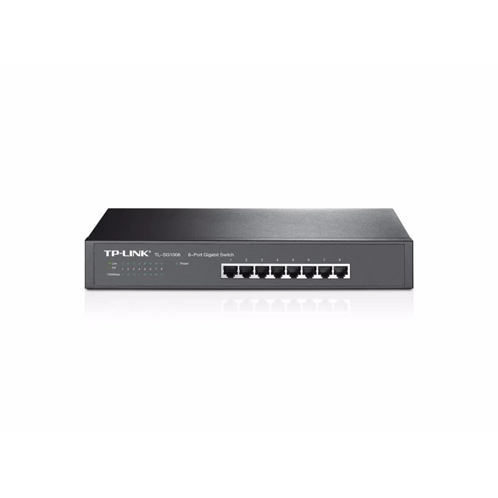 TP-Link TL-SG1008 8-портовый гигабитный коммутатор 8-портовый гигабитный настольный коммутатор Кабель питания Руководство по настройке Комплект креплений для монтажа в стойку Резиновые ножки