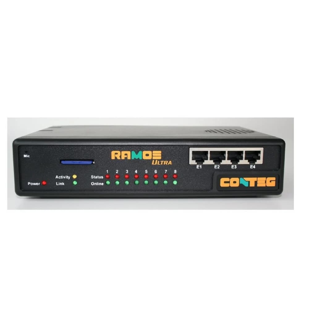 CONTEG Контроллер RAMOS Ultra 8 интеллектуальных портов (ход/ыход) 4 порта расширения на передней панели порт Modbus (RS-485) порт USB 2.0 для подключения GSM-модема, адаптера Bluetooth или Wi-Fi ад