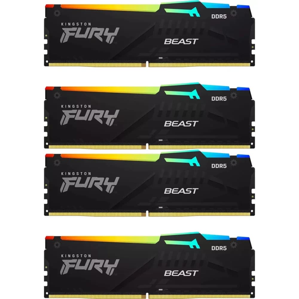 Память DDR5 4x32GB 5200MHz Kingston KF552C40BBAK4-128 Fury Beast RGB RTL Gaming PC5-41600 CL40 DIMM 288-pin 1.25В kit single rank с радиатором Ret