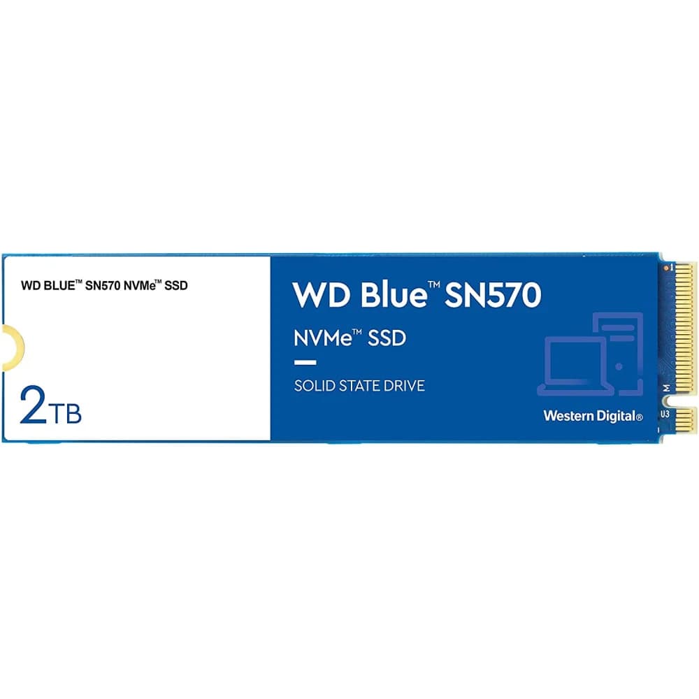 Твердотельный накопитель/ WD SSD Blue SN570 NVMe, 2.0TB, M.2(22x80mm), NVMe, PCIe 3.0 x4, 3D TLC, R/W 3500/3500MB/s, IOPs 600 000/600 000, TBW 900, DWPD 0.2 (12 мес.)