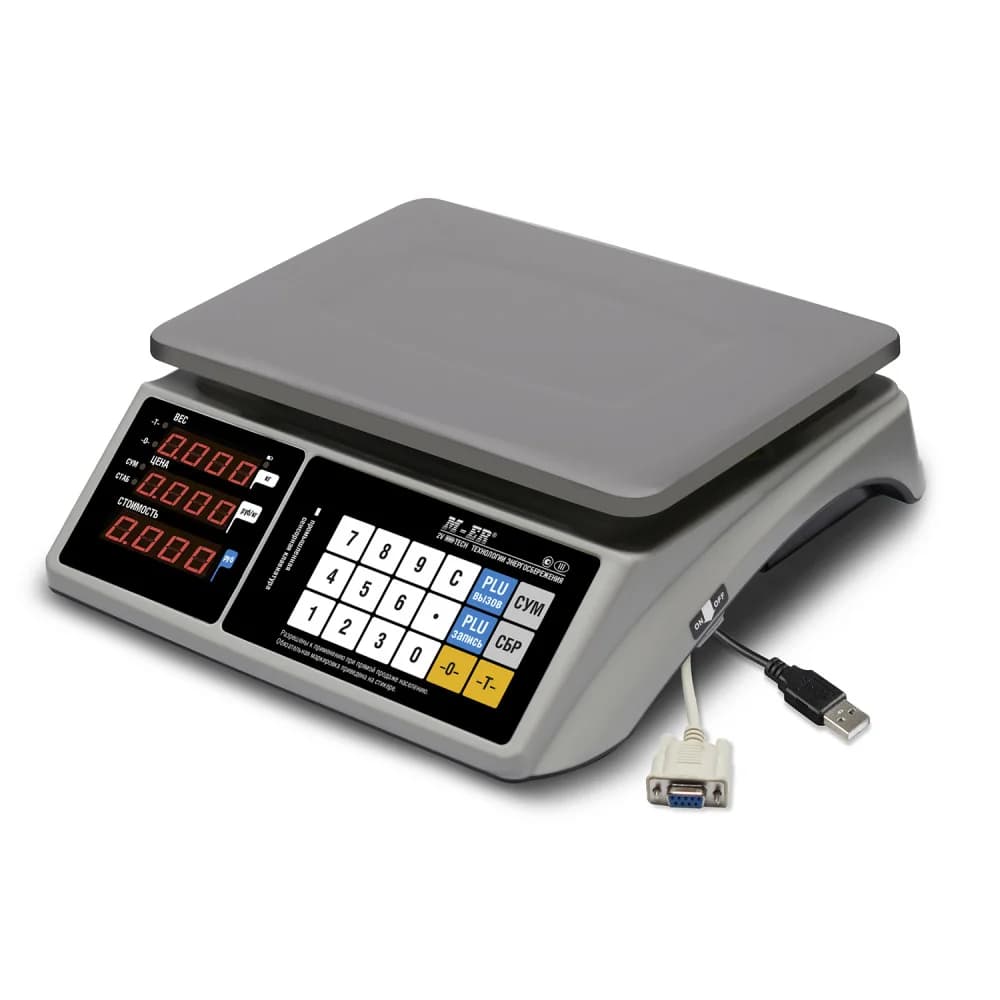 Торговые настольные весы M-ER 328 AC-32.5 "TOUCH-M" LED RS232 и USB "Интерфейс: RS232 и USB Индикация: Светодиодный Габариты: 350х345х120 мм Платформа: 325x230 мм Питание: адаптер+аккумулятор Максим