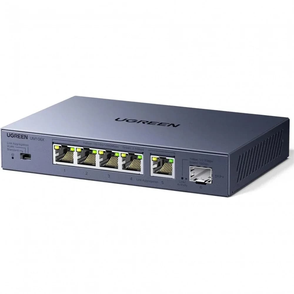 Коммутатор сетевой UGREEN CM753 (35048EU) 6-Port 5*Ethernet 2.5G& 1*SFP 2.5G Ethernet Switch. Цвет: серый космос