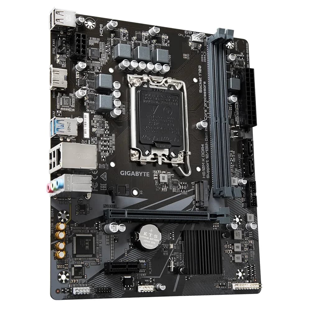 Gigabyte H610M K DDR4 {H610M K DDR4, RTL Socket 1700, Intel®H610, 2xDDR4-3200, HDMI, 1xPCI-Ex16, 1xPCI-Ex1, 2xSATA3(RAID 0/1/5/10), 1xM.2, 8Ch Audio, GLan, (4+2)xUSB2.0, (2+2)xUSB3.2, mATX, RTL {10}