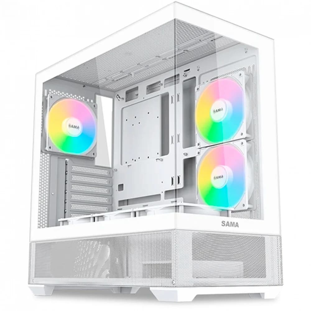Корпус ПК без блока питания/ Case SAMA V40 White, Midi-Tower, TG, 6x120mm ARGB, 2xUSB 3.0 + 1xUSB 3.1 Type-C, ATX, mATX, mITX White